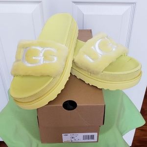 UGG LATON FUR LOGO SLIDES SANDALS SLIPPERS:NIB MARGARITA YELLOW (7M)
